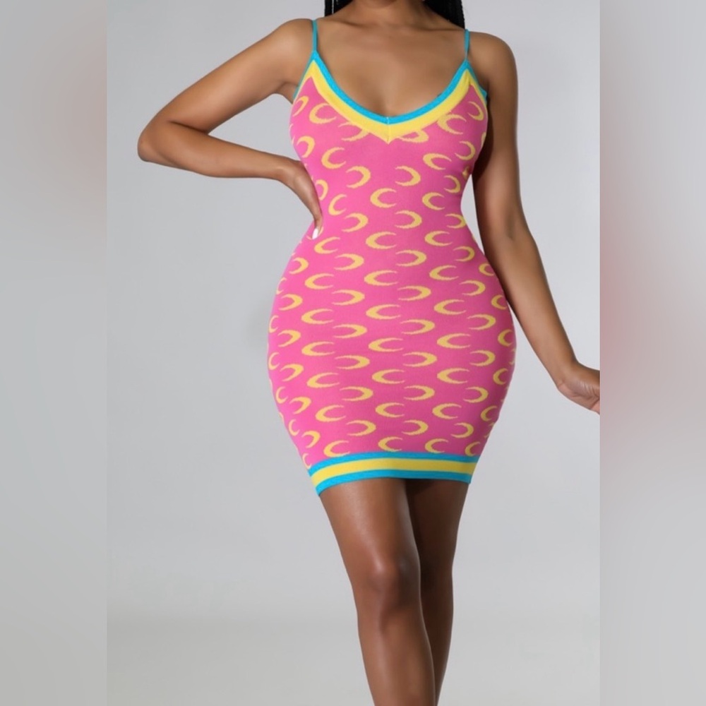 Pink and Yellow Patterned Bodycon Dress